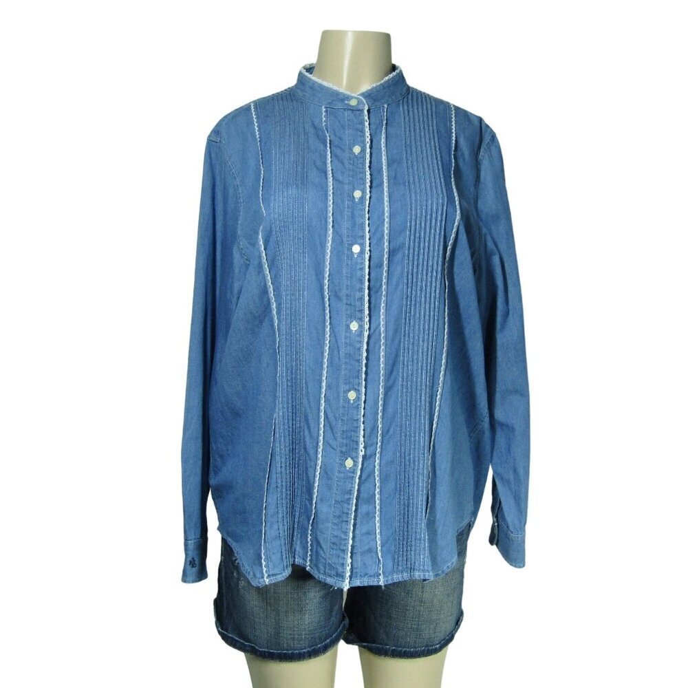RALPH LAUREN JEANS CO 1X Chambray WESTERN Country Prairie Button Front Shirt